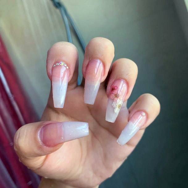 Pretty Florals On Clear Pink Nails Women