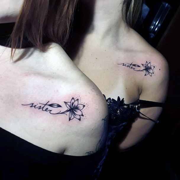 Pretty Flower Sister Tattoo Womens Shoulder