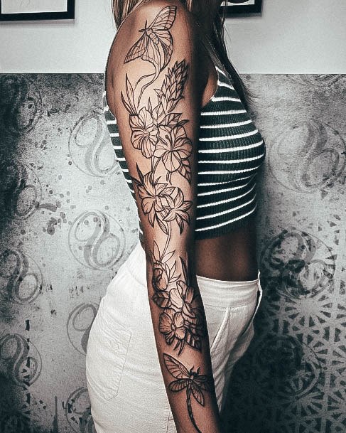 Pretty Flower Sleeve Tattoos Women