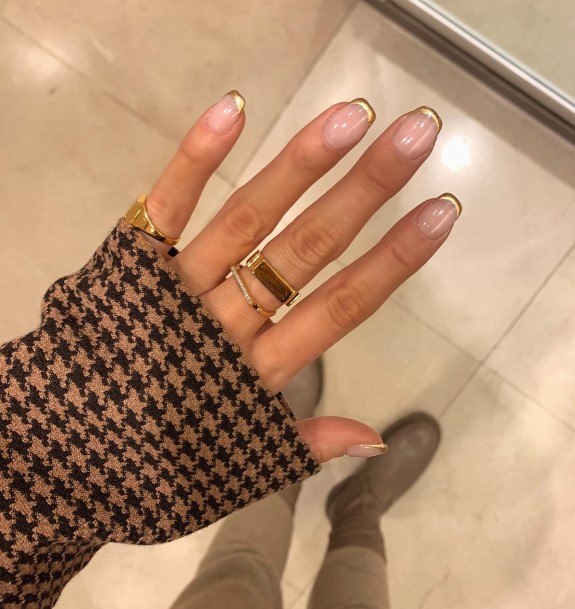 Pretty Gold French Tip Nails Women