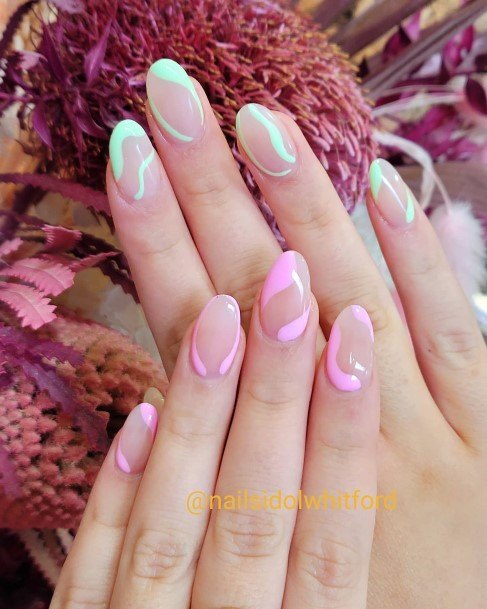 Pretty Green And Pink Nails Women