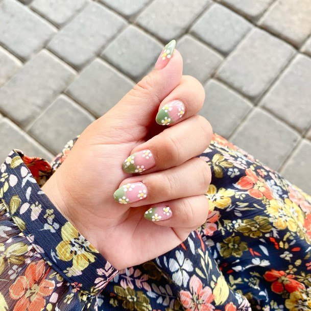 Pretty Green French Tip Nails Women