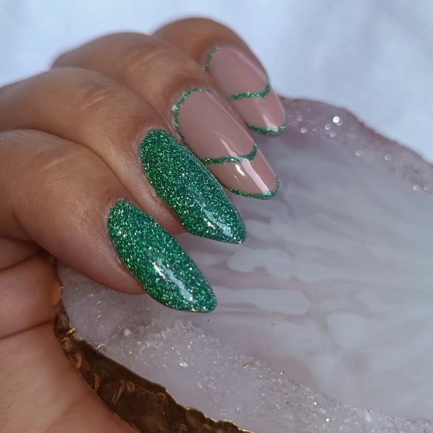 Pretty Green Glitter Nails Women