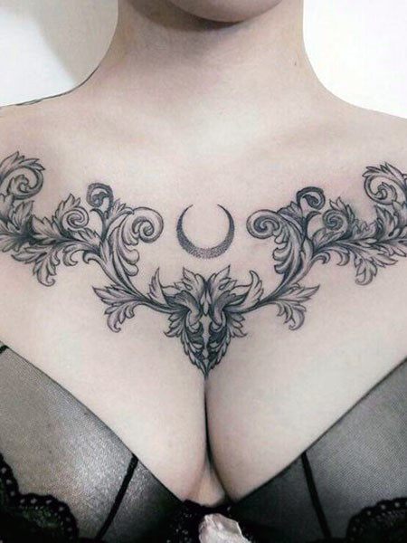 Pretty Grey Tattoo Womens Chest