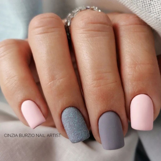 Pretty Grey With Glitter Nails Women