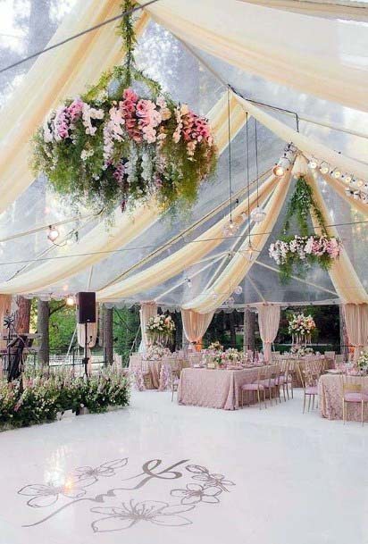 Pretty Hanging Florals Wedding Tent Decorations