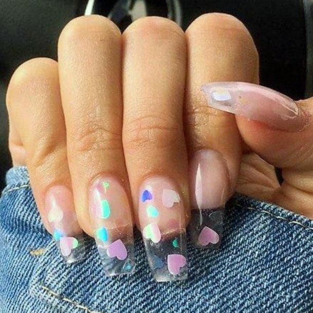Pretty Hearts On Transparent Nails For Women