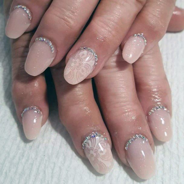 Pretty Laced Transparent Nails With Diamonds Women