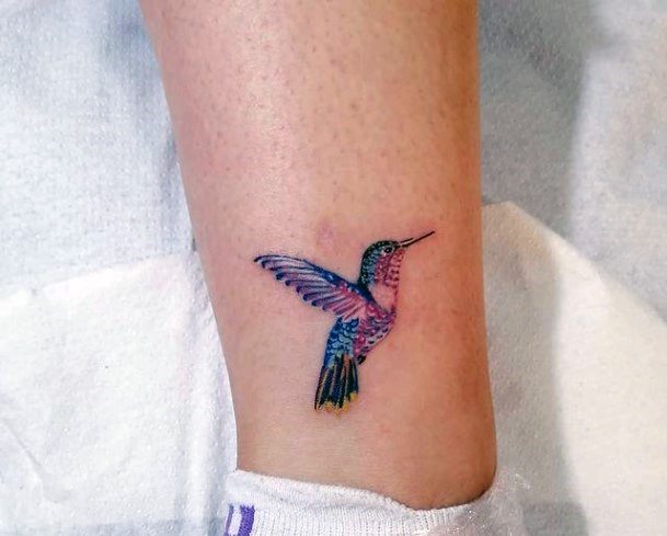 Pretty Little Purple Hummingbird Tattoo Womens Ankles
