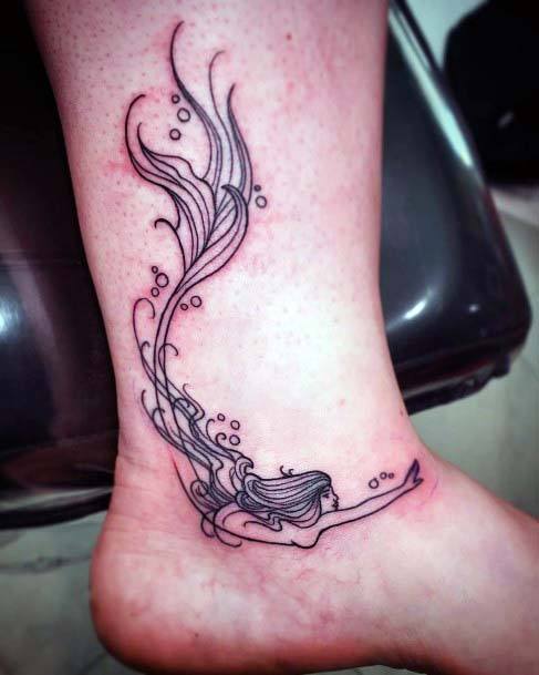 Pretty Long Mermaid Tattoo Womens Ankle