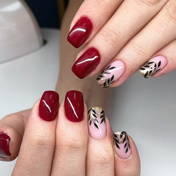 Pretty Maroon And Black Nails Women