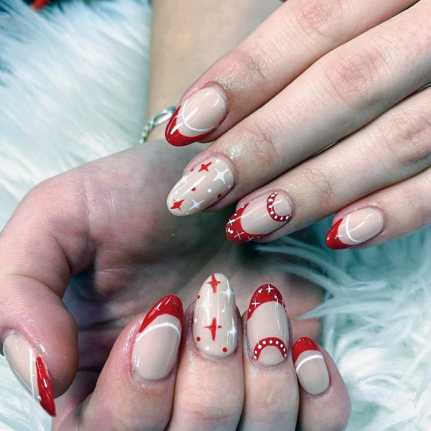 Pretty Maroon White Nails Women