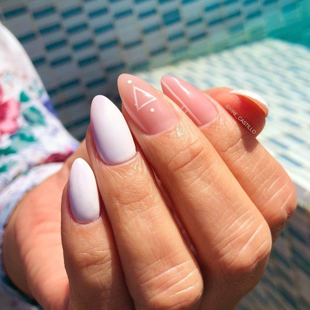 Pretty Matte Glossy Two Tone Pink Purple Triangle Nail Design For Girls