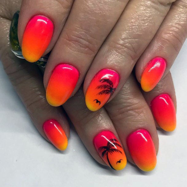 Pretty Ombre Sunset Palm Tree Nails Design For Women