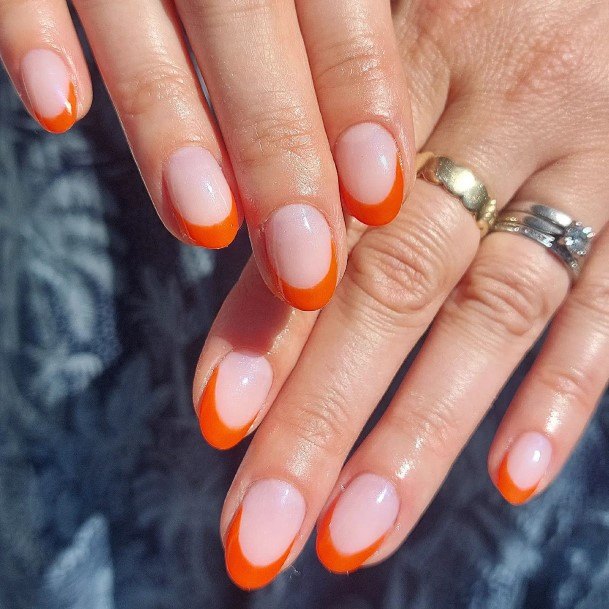 Pretty Orange French Tip Nails Women