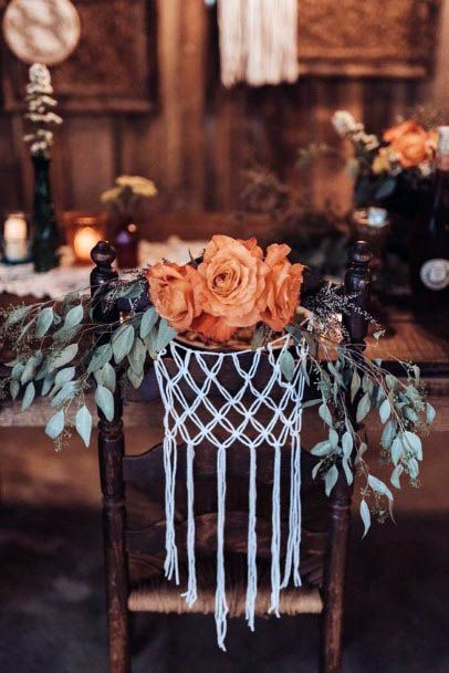 Pretty Orange Rose Bouquet Lovely Greenery Bohemian Chair Wedding Decorations