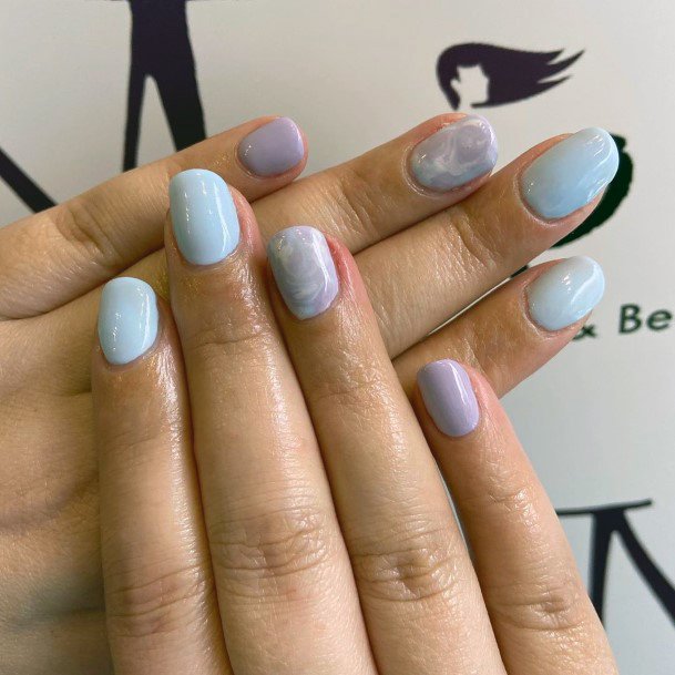 Pretty Pastel Blue And Purple Nail Design For Girls