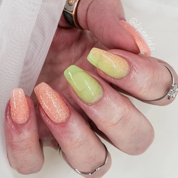 Pretty Peach With Glitter Nails Women