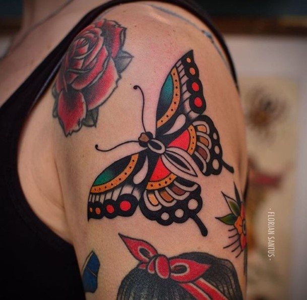 Pretty Pink Butterflies Tattoo Women Arm