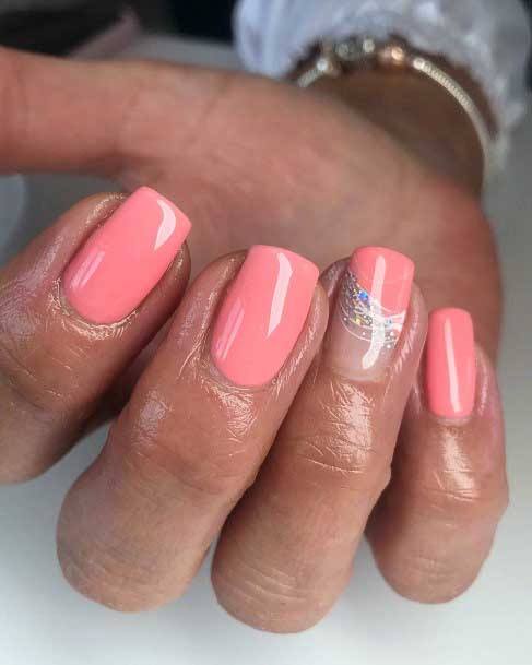 Pretty Pink Colored Nails With A Hint Of Sparkles