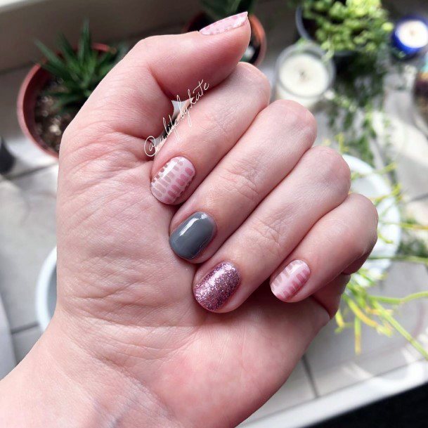 Pretty Pink Grey Nails For Women