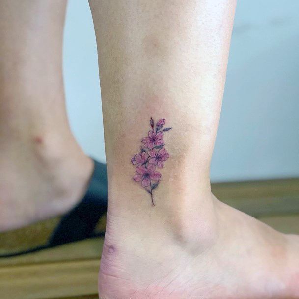 Pretty Purple Cherry Blossom Tattoo Womens Ankles