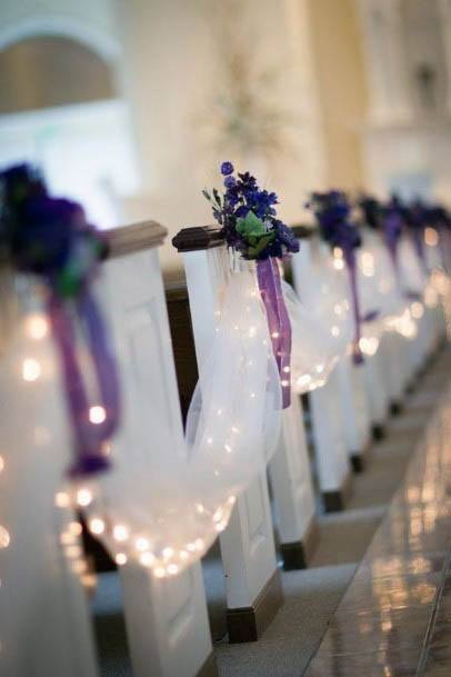 Pretty Purple Seat Row Decor White Net Lighting Wedding Inspiration