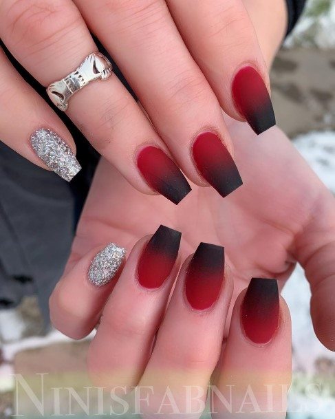 Pretty Red And Black Matte Nails Women