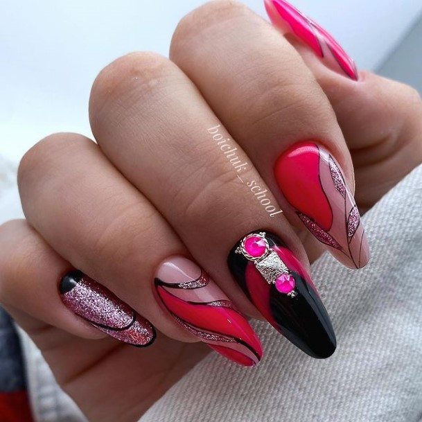 Pretty Red And Black Nails Women