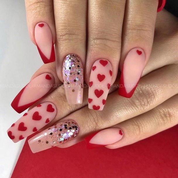 Pretty Red And Silver Nails Women