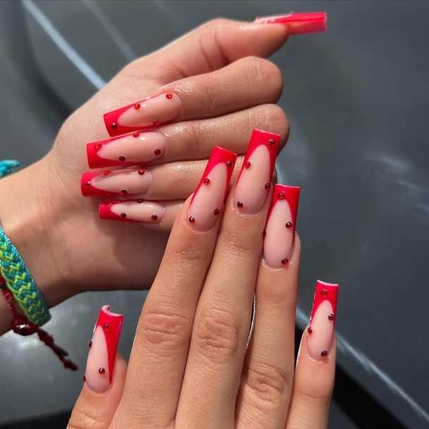 Pretty Red French Tip Nails Women