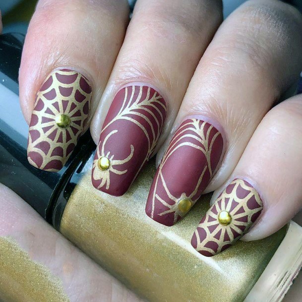 Pretty Red Gold Nails Women