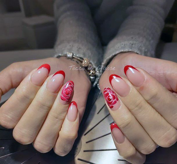 Pretty Red Rose Romantic Nails Women