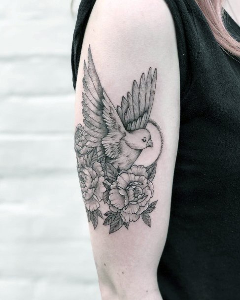 Pretty Rose And Dove Tattoo For Women