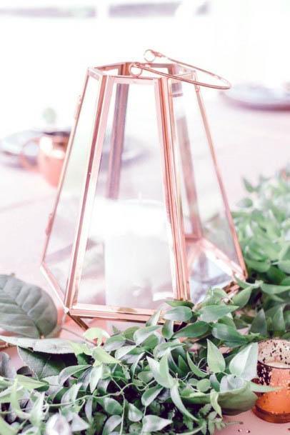 Pretty Rose Gold Frame Glass Table Decor Wedding Ideas