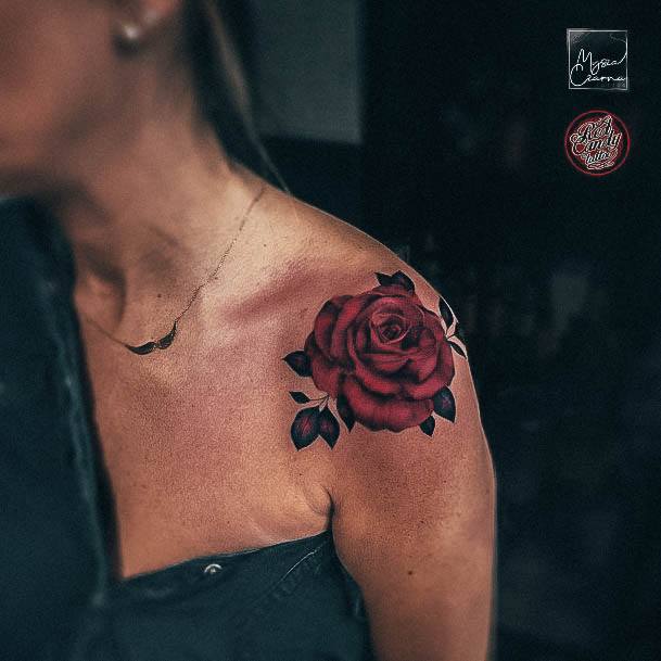 Pretty Rose Shoulder Tattoos Women