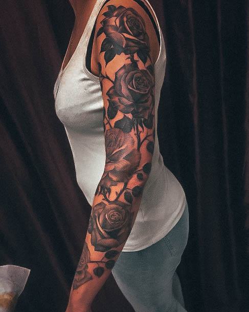 Pretty Rose Sleeve Tattoos Women