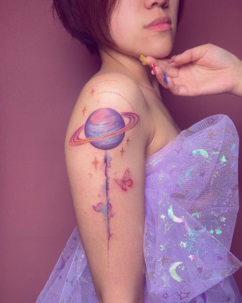 Pretty Saturn Tattoos Women