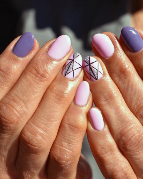 Pretty Soft Pink And Purple Feminine Nail Cool Black Line Design Ideas For Women