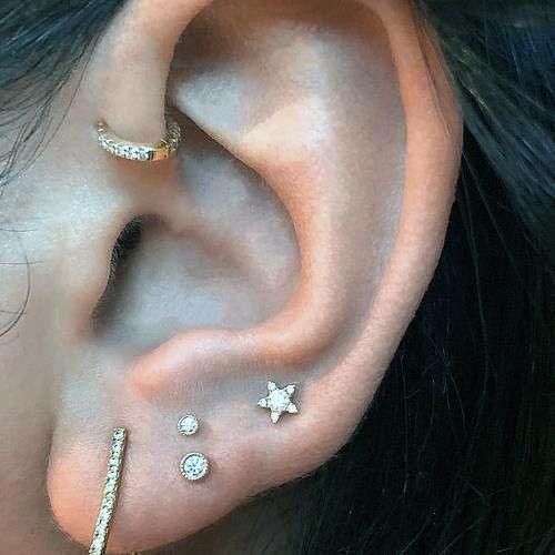 Pretty Sparkling Diamond Star Ear Lobe Daith Piercing For Women