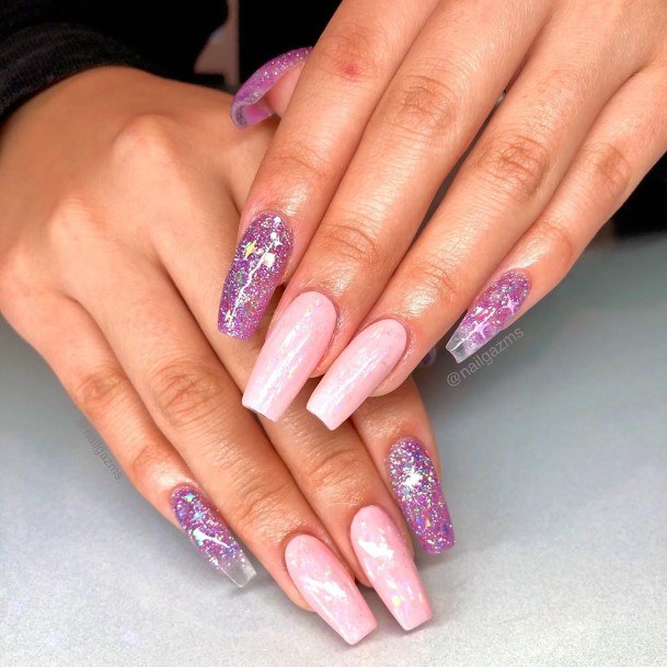 Pretty Sparkly Pink And Purple Ladies Nails Ideas