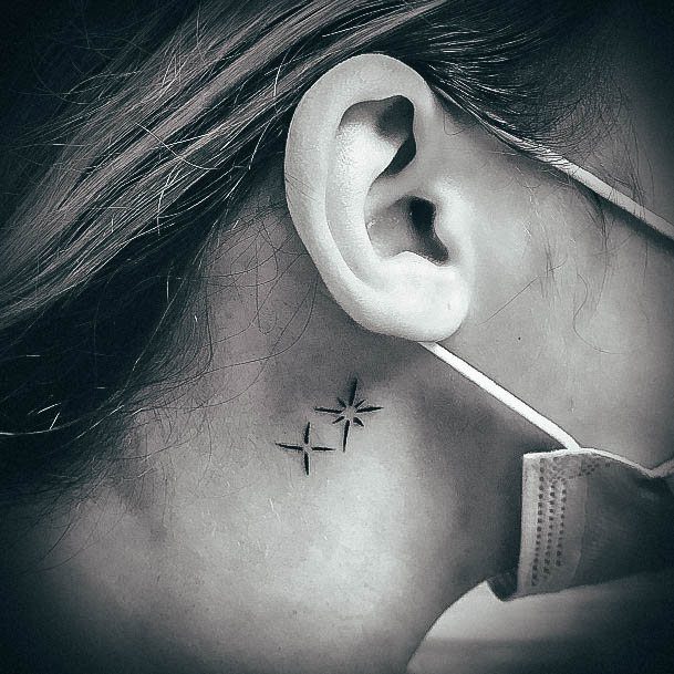 Pretty Star Tattoos Women Behind The Ear