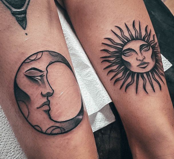 Pretty Sun And Moon Tattoos Women