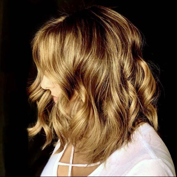 Pretty Textured Medium Length Hair Cut For Women Dark Blonde