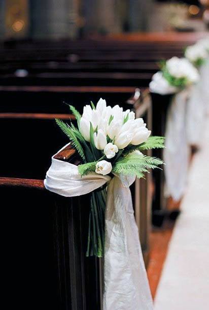 Pretty Tulip White Wedding Pew Bouquet Ideas