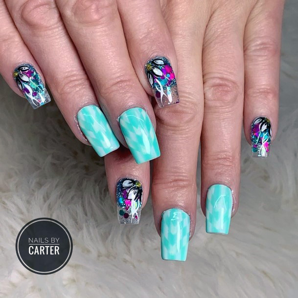 Pretty Turquoise Design Square Nails