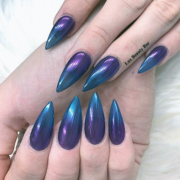 Pretty Two Tone Metalic Blue And Purple Nail Inspiration For Ladies