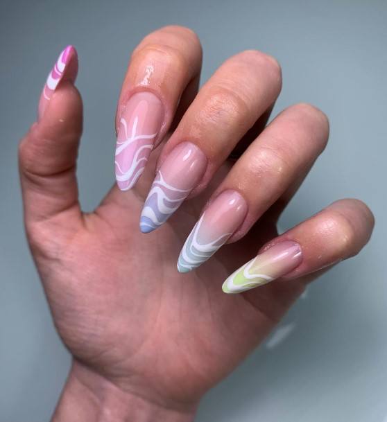 Pretty White Almond Shaped Nails Women