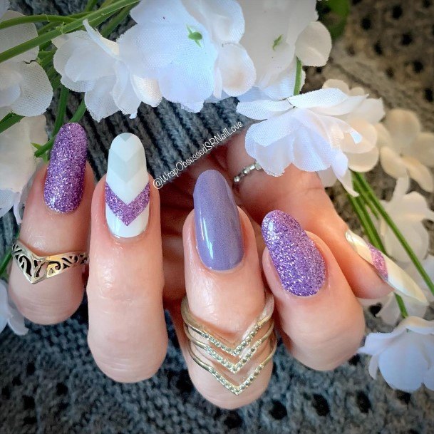 Pretty White And Purple Nails Women