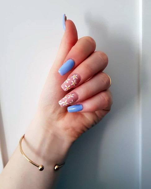 Pretty White Flowers On Blue Square Nails